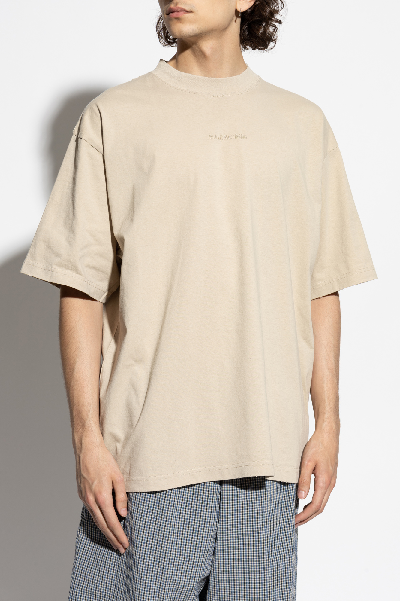 【BALENCIAGA】 ベージュコットンTシャツ BALENCIAGA - バレンシアガ Tシャツ 半袖 ロゴ ベージュ
